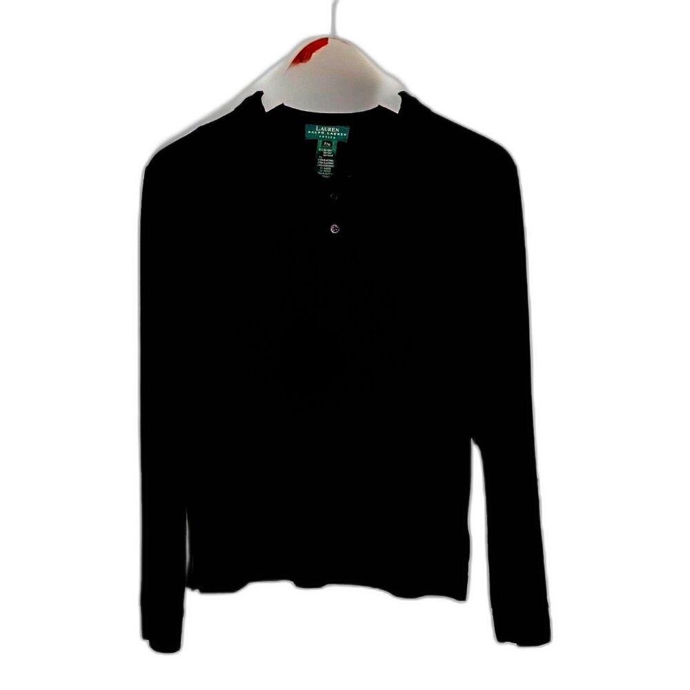 Lauren RL Women's Y2K Black V Neck Goth Dark Academia Pullover Sweater Size PM